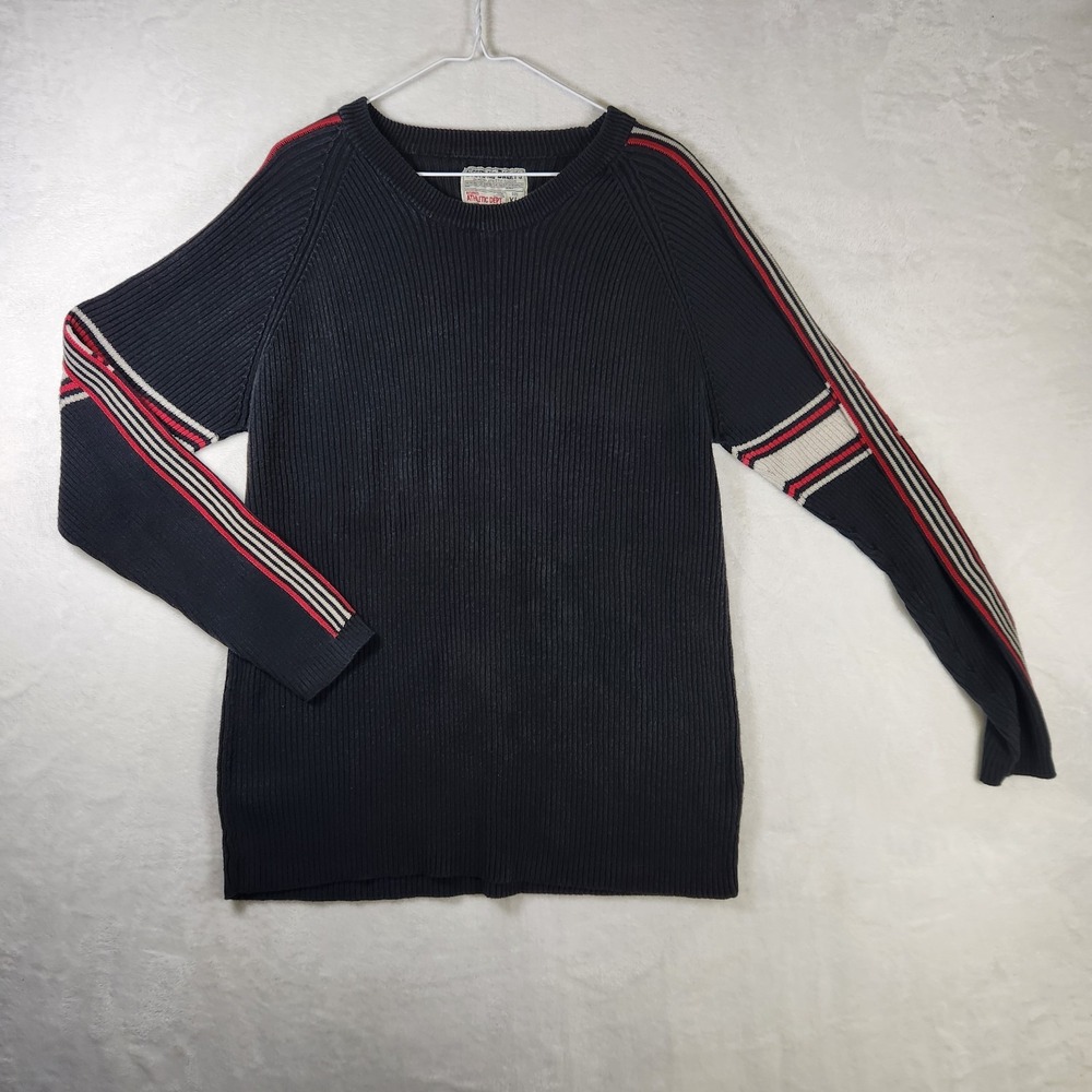 Vtg Y2K Steve & Barry's XL Ribbed Knit Sweater Varsity Stripe Sleeve Navy Red‎